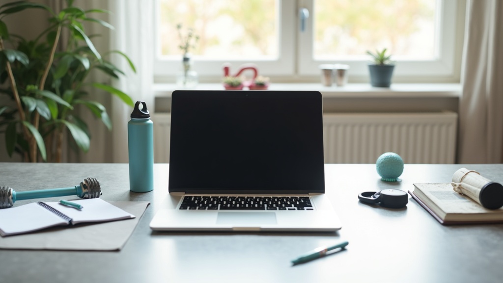 Fitness to Freedom - Laptop and Workout Equipment